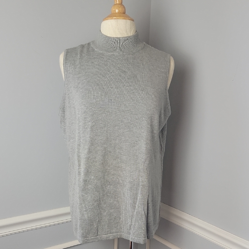JOAN RIVERS Gray Mock Neck‎ Office Academia Sleeveless Tank Shell Sweater Top XL